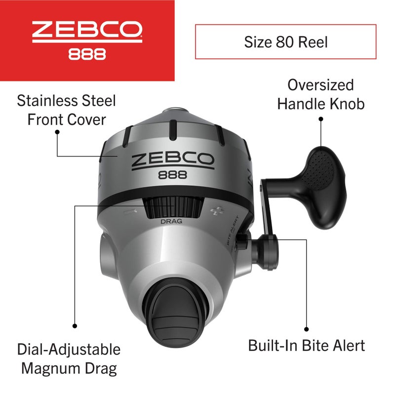 Zebco 888 Spincast Fishing Reel, Size 80 Reel, Changeable Right- or Left-Hand Retrieve, Pre-Spooled with 25-Pound Zebco Fishing Line, Stainless Steel Front Cover, Silver - Image 2